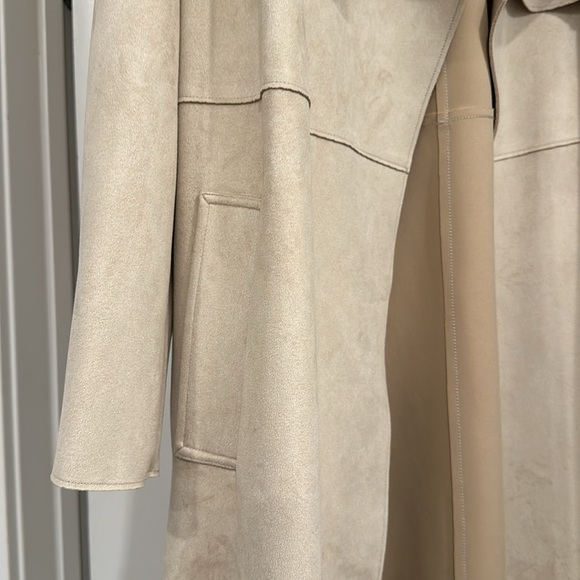 H&M Faux Suede Beige Longline Coat Size Medium - Picture 7 of 9